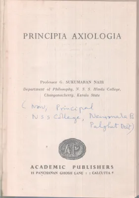 PRINCIPIA AXIOLO GIA BY PR. G SUKUMARAN NAIR