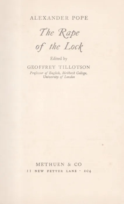 THE RAPE OF THE LOCK BY ALEXANDER POPE