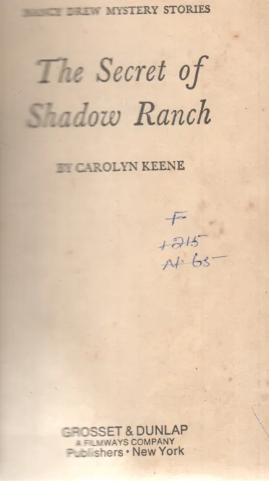 THE SECRET OF SHADOW RANCH BY CAROLYN KEENE