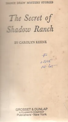 THE SECRET OF SHADOW RANCH BY CAROLYN KEENE