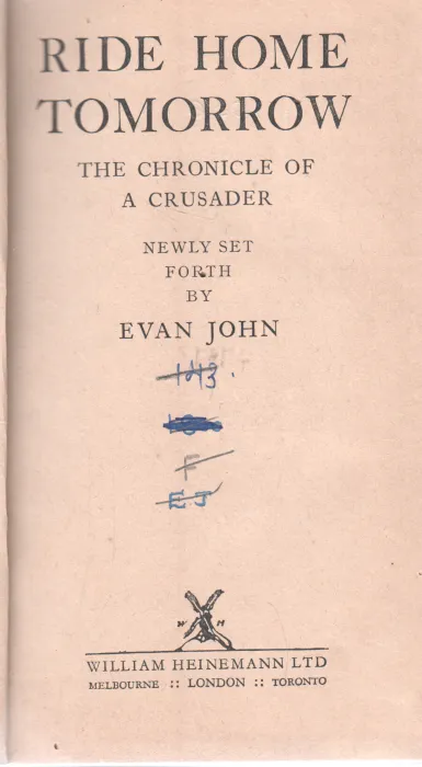 RIDE HOME TOMORROW BY EVAN JOHN