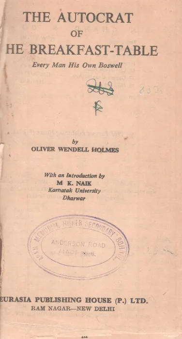 THE AUTOCRAFT OF THE BREAKFAST-TABLE BY OLIVER WENDELL HOLMES