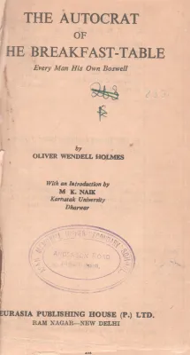 THE AUTOCRAFT OF THE BREAKFAST-TABLE BY OLIVER WENDELL HOLMES