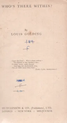 WHO'S THERE WITHIN? BY LOUIS GOLDING