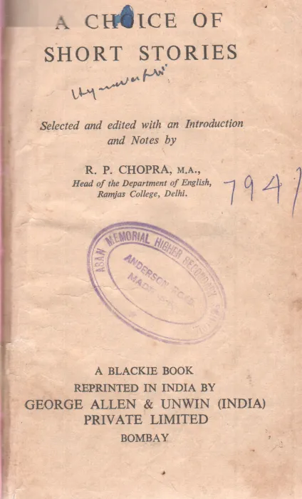 A CHOICE OF SHORT STORIES BY R.P. CHOPRA