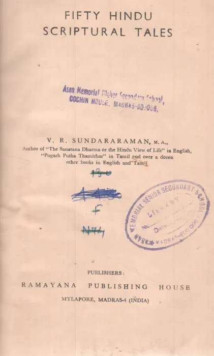 FIFTY HINDU SCRIPTURAL TALES BY V.R. SUNDARARAMAN