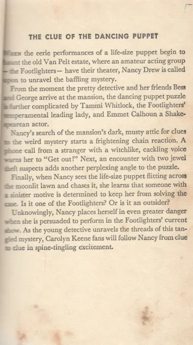 THE CLUE OF DANCIING PUPET BY CAROLYN KEENE