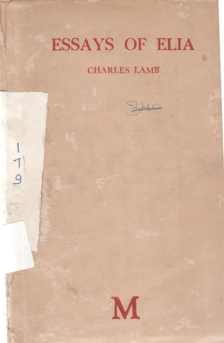 ESSAYS OF ELIA BY CHARLES LAMB