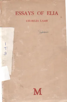 ESSAYS OF ELIA BY CHARLES LAMB