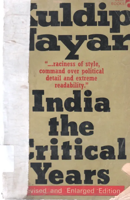 INDIA THE CRITICAL YEARS KULDIP NAYAR