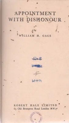 APPOINTMENT WITH DISHIONOUR BY WILLIAM H.GAGE