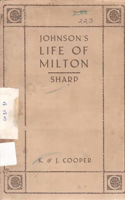 JOHNSON'S LIFE OF MILTON SHARP BY K &amp; J. COOPER