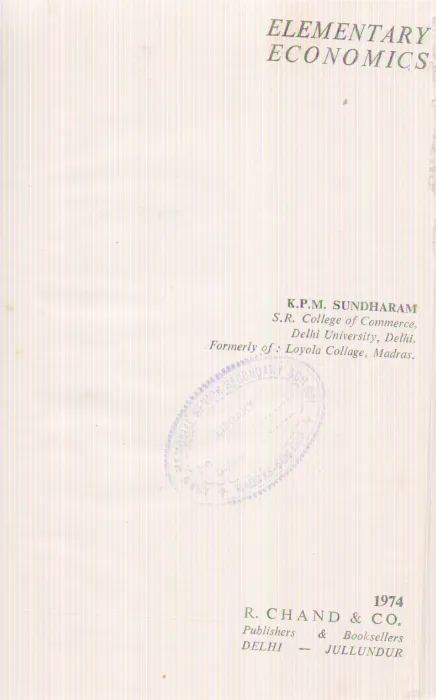 ELEMENTARY ECONOMICS BY K.P.M. SUNDHARAM