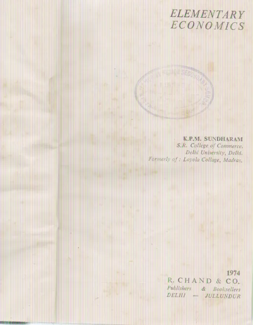 ELEMENTARY ECONOMICS BY K.P.M. SUNDHARAM