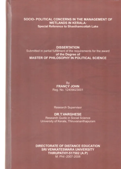 DISSERTATION OF THE DEGREE OF MASTER OF PHILOSOPHY IN POLITICAL SCIENCE BY FRANCY JOHN