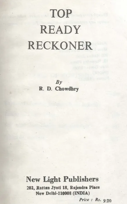 TOP REDAY RECKONER by R.D.CHAUDHARY