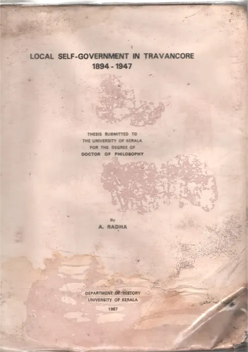 Local Self-Government in Travancore BY A.Radha