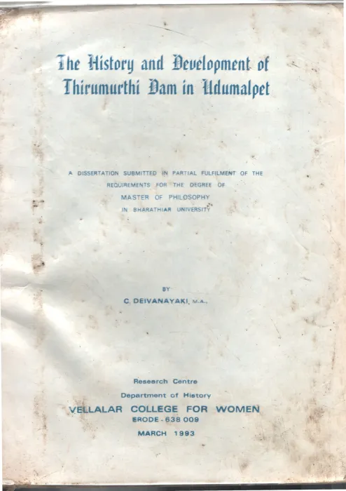 The History And Development of Thirumurthi dam in BY C.Devivanayaki