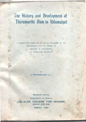 The History And Development of Thirumurthi dam in BY C.Devivanayaki