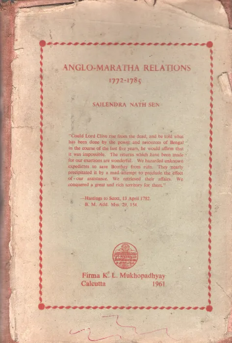 Anglo-Maratha Relations BY Sailendra Nath Sen