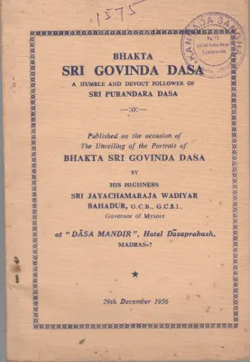 BHAKTA SRI GOVINDA DASA BY SRI PURANDARA DASA