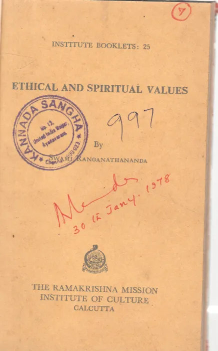 ETHICAL AND SPIRITUAL VALUES BY SWAAMI RANGANATHANANDA